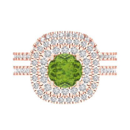 1.7825 cttw Round Cut Natural Peridot Bridal Set - Solid Rose Gold Engagement Ring & Wedding Band