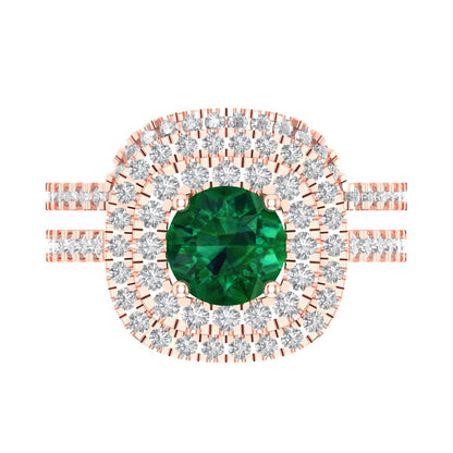 1.7825 cttw Round Cut Simulated Emerald Bridal Set - Solid Rose Gold Engagement Ring & Wedding Band