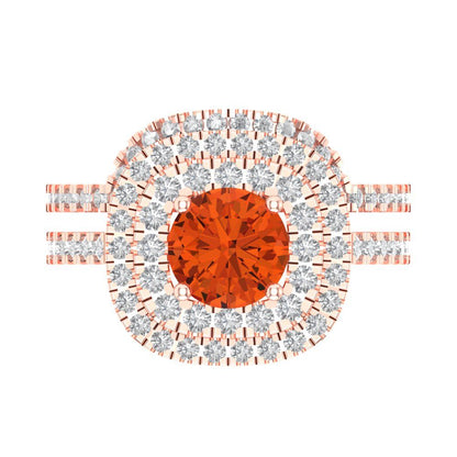 1.7825 cttw Round Cut Simulated Red Diamond Bridal Set - Solid Rose Gold Engagement Ring & Wedding Band