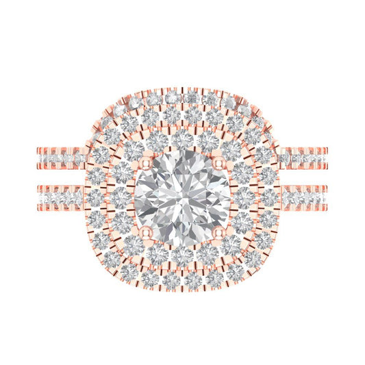 1.7825 cttw Round Cut Moissanite Bridal Set - Solid Rose Gold Engagement Ring & Wedding Band