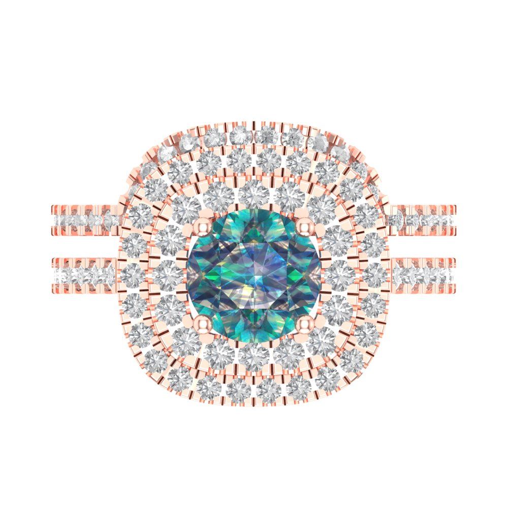 1.7825 cttw Round Cut Blue Moissanite Bridal Set - Solid Rose Gold Engagement Ring & Wedding Band