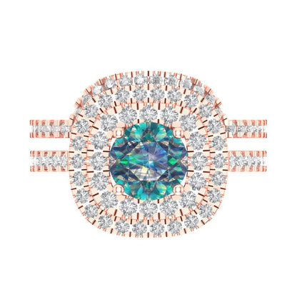 1.7825 cttw Round Cut Blue Moissanite Bridal Set - Solid Rose Gold Engagement Ring & Wedding Band