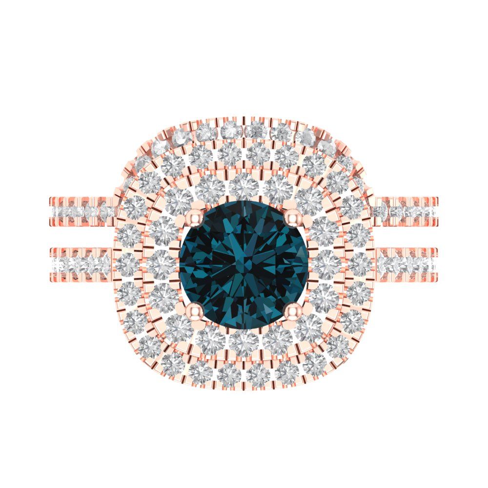 1.7825 cttw Round Cut Natural London Blue Topaz Bridal Set - Solid Rose Gold Engagement Ring & Wedding Band