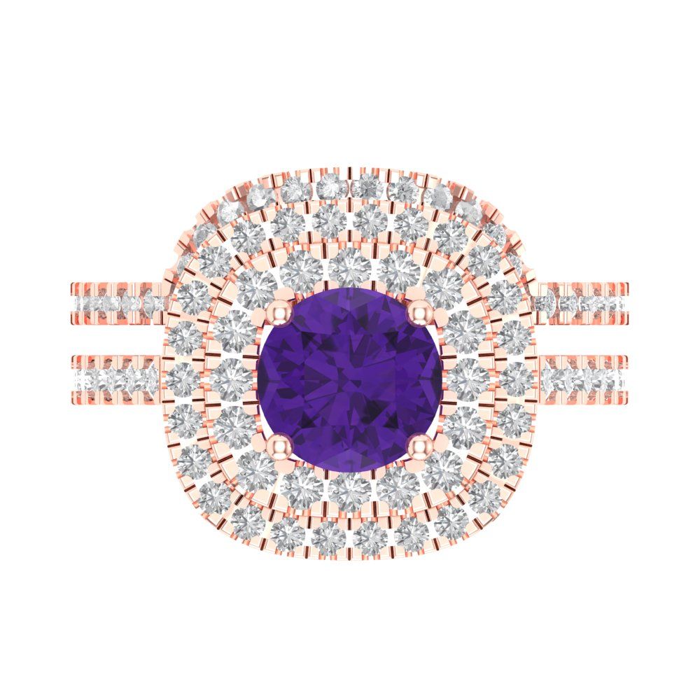 1.7825 cttw Round Cut Natural Amethyst Bridal Set - Solid Rose Gold Engagement Ring & Wedding Band