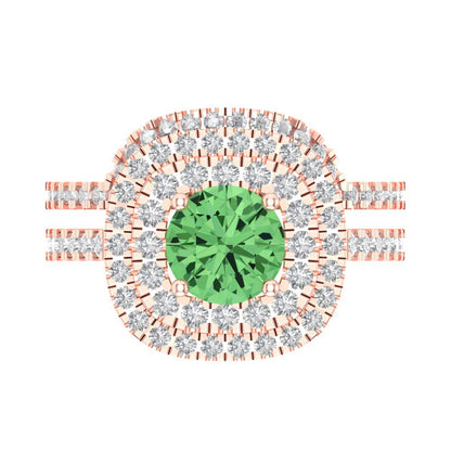 1.7825 cttw Round Cut Simulated Green Diamond Bridal Set - Solid Rose Gold Engagement Ring & Wedding Band