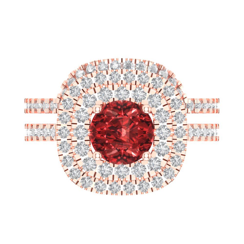 1.7825 cttw Round Cut Natural Garnet Bridal Set - Solid Rose Gold Engagement Ring & Wedding Band