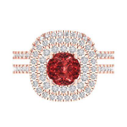 1.7825 cttw Round Cut Natural Garnet Bridal Set - Solid Rose Gold Engagement Ring & Wedding Band