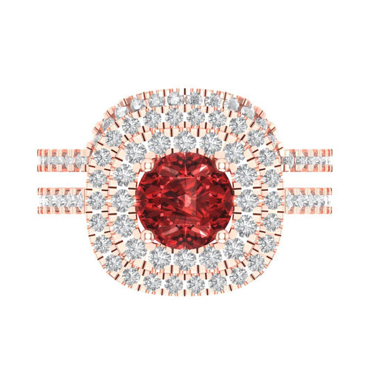1.7825 cttw Round Cut Natural Garnet Bridal Set - Solid Rose Gold Engagement Ring & Wedding Band