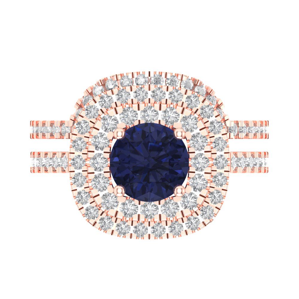 1.7825 cttw Round Cut Simulated Blue Sapphire Bridal Set - Solid Rose Gold Engagement Ring & Wedding Band