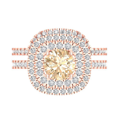1.7825 cttw Round Cut Natural Morganite Bridal Set - Solid Rose Gold Engagement Ring & Wedding Band