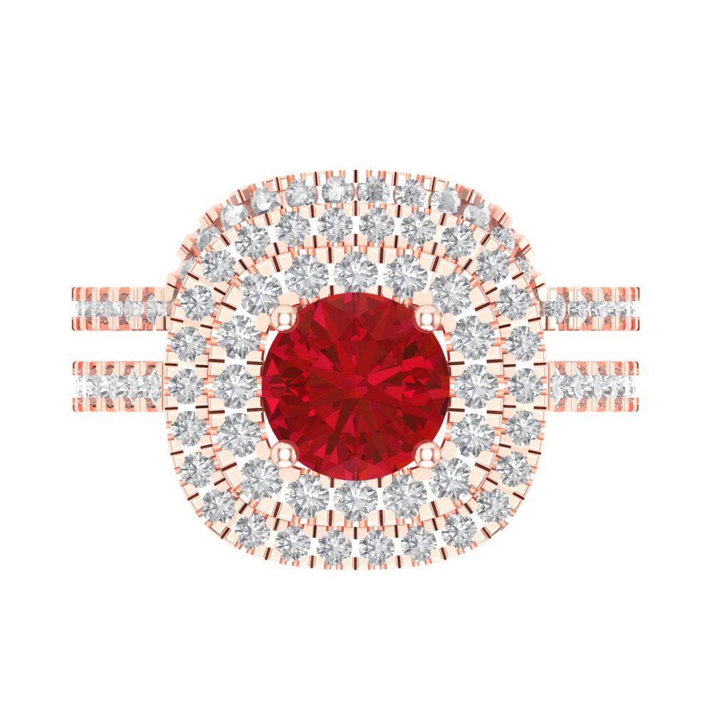 1.7825 cttw Round Cut Simulated Pink Tourmaline Bridal Set - Solid Rose Gold Engagement Ring & Wedding Band