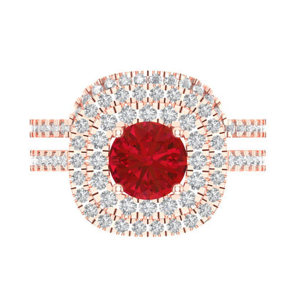 1.7825 cttw Round Cut Simulated Pink Tourmaline Bridal Set - Solid Rose Gold Engagement Ring & Wedding Band