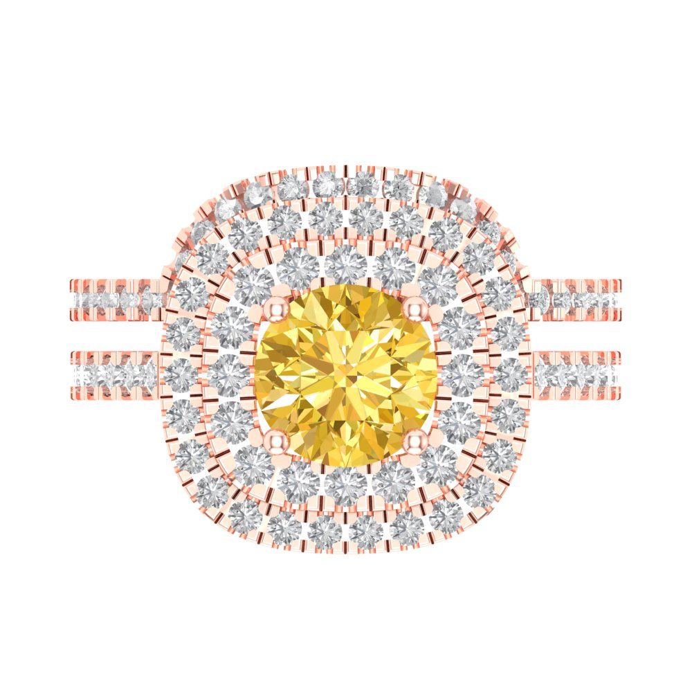 1.7825 cttw Round Cut Simulated Yellow Diamond Bridal Set - Solid Rose Gold Engagement Ring & Wedding Band