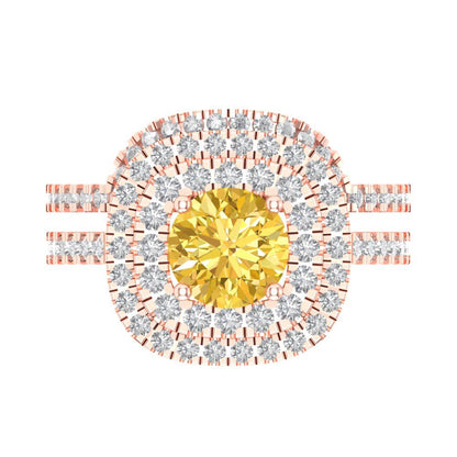 1.7825 cttw Round Cut Simulated Yellow Diamond Bridal Set - Solid Rose Gold Engagement Ring & Wedding Band