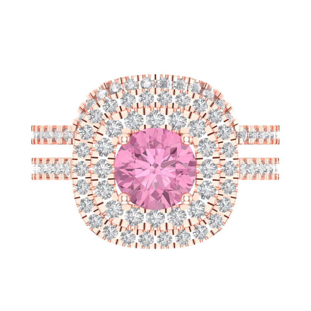 1.7825 cttw Round Cut Simulated Pink Diamond Bridal Set - Solid Rose Gold Engagement Ring & Wedding Band