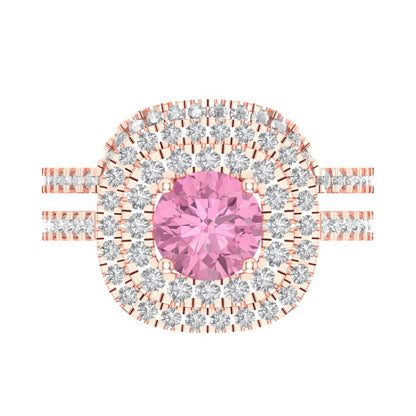1.7825 cttw Round Cut Simulated Pink Diamond Bridal Set - Solid Rose Gold Engagement Ring & Wedding Band