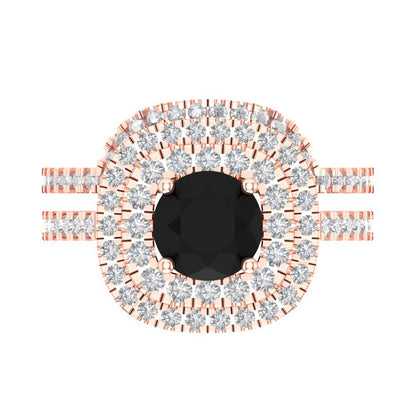 1.7825 cttw Round Cut Natural Onyx Bridal Set - Solid Rose Gold Engagement Ring & Wedding Band