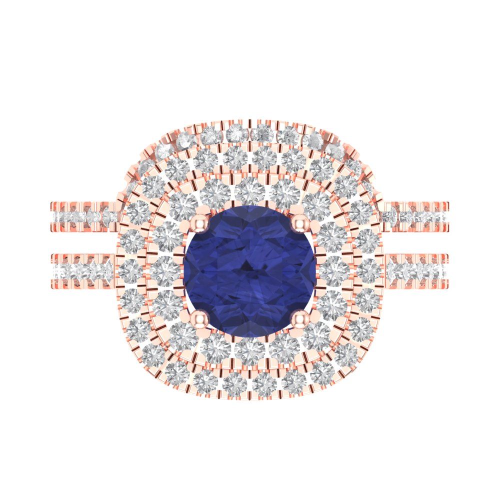 1.7825 cttw Round Cut Simulated Tanzanite Bridal Set - Solid Rose Gold Engagement Ring & Wedding Band