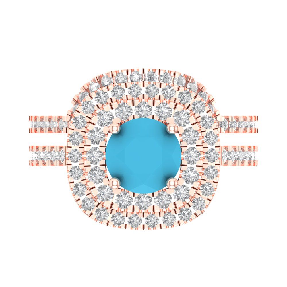 1.7825 cttw Round Cut Simulated Turquoise Bridal Set - Solid Rose Gold Engagement Ring & Wedding Band