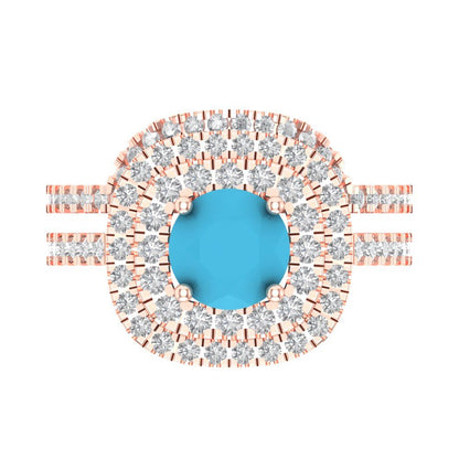 1.7825 cttw Round Cut Simulated Turquoise Bridal Set - Solid Rose Gold Engagement Ring & Wedding Band