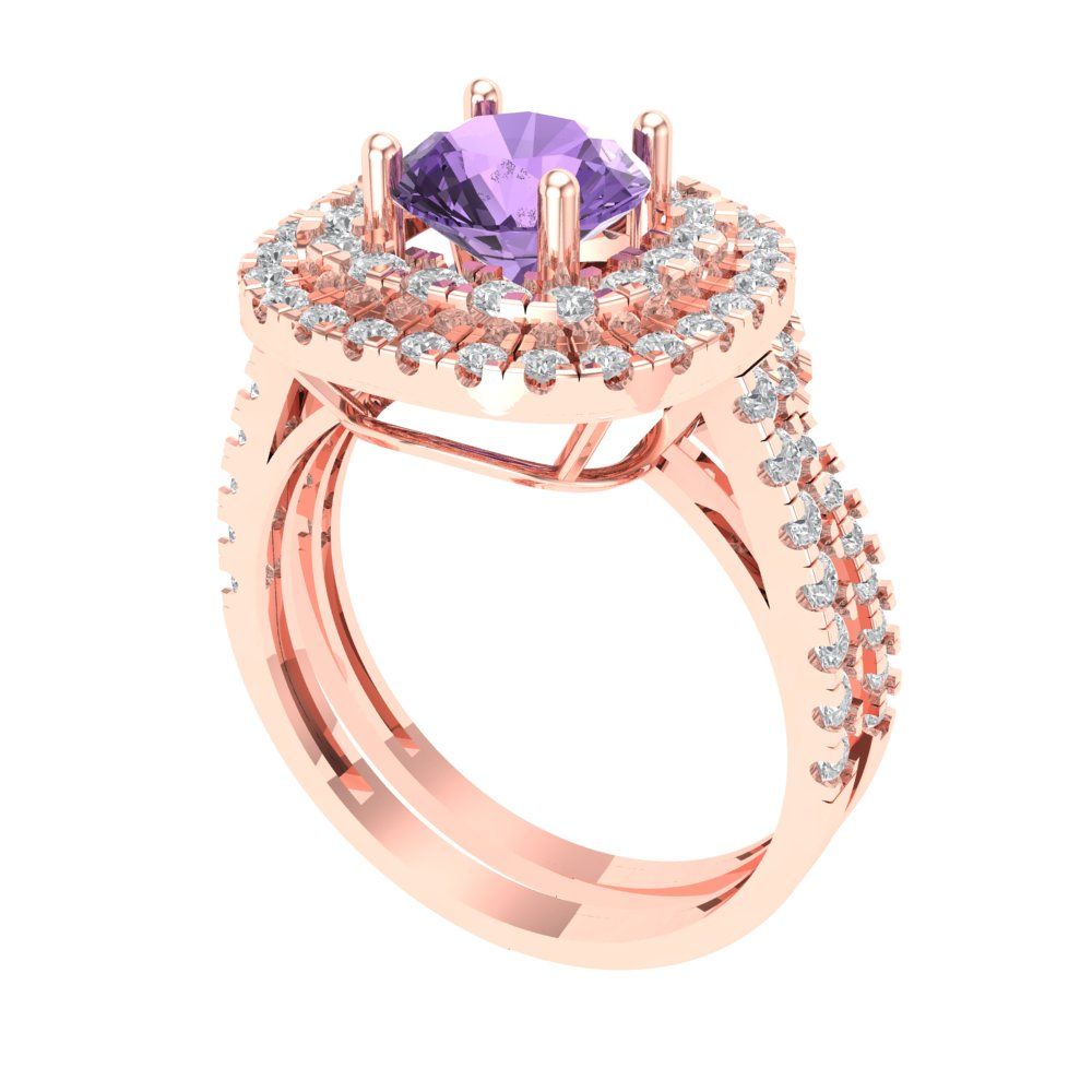 1.7825 cttw Round Cut Simulated Alexandrite Bridal Set - Solid Rose Gold Engagement Ring & Wedding Band