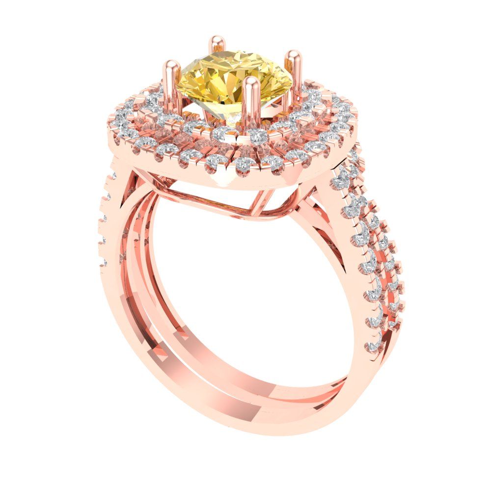 1.7825 cttw Round Cut Natural Citrine Bridal Set - Solid Rose Gold Engagement Ring & Wedding Band
