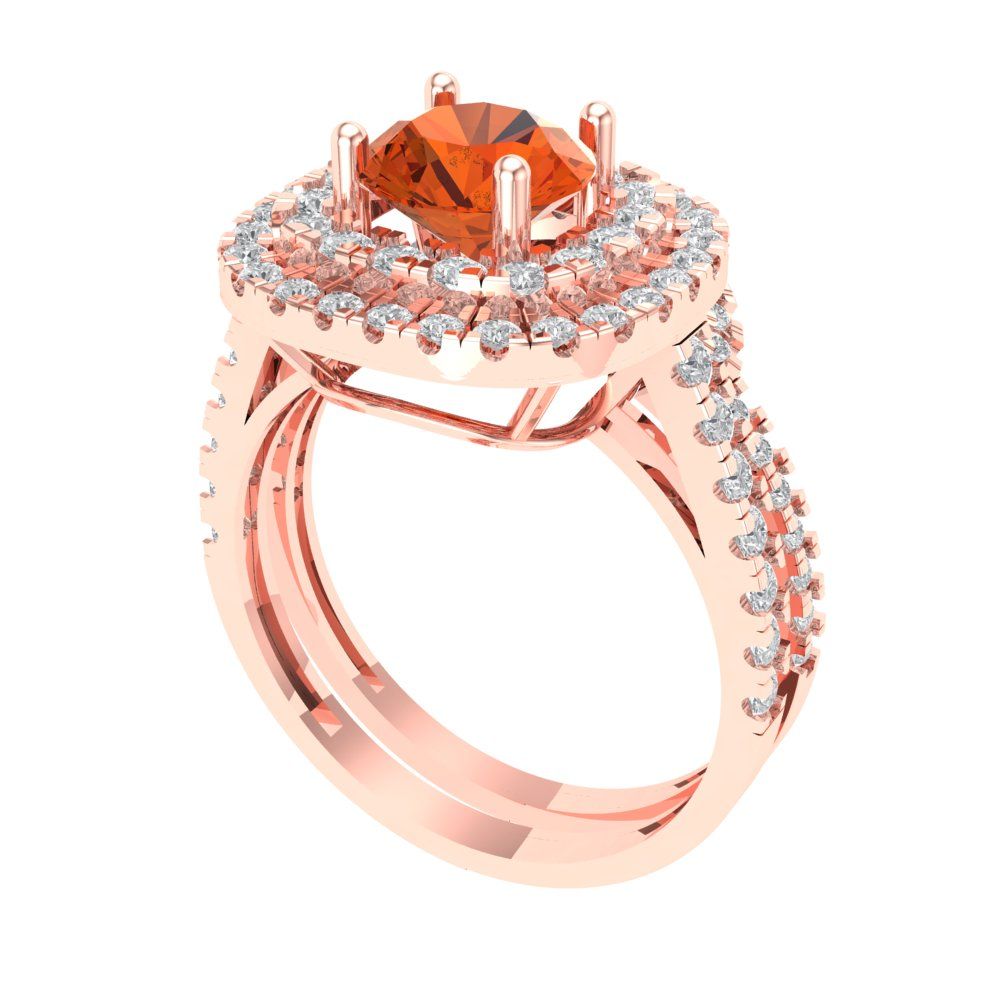 1.7825 cttw Round Cut Simulated Red Diamond Bridal Set - Solid Rose Gold Engagement Ring & Wedding Band