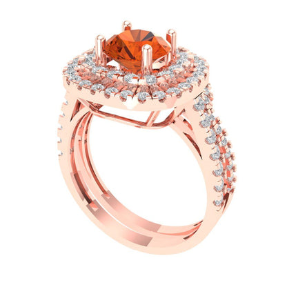 1.7825 cttw Round Cut Simulated Red Diamond Bridal Set - Solid Rose Gold Engagement Ring & Wedding Band