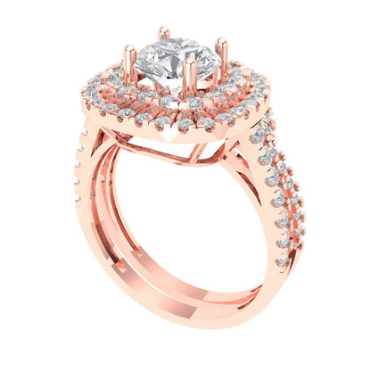 1.7825 cttw Round Cut White Sapphire Bridal Set - Solid Rose Gold Engagement Ring & Wedding Band