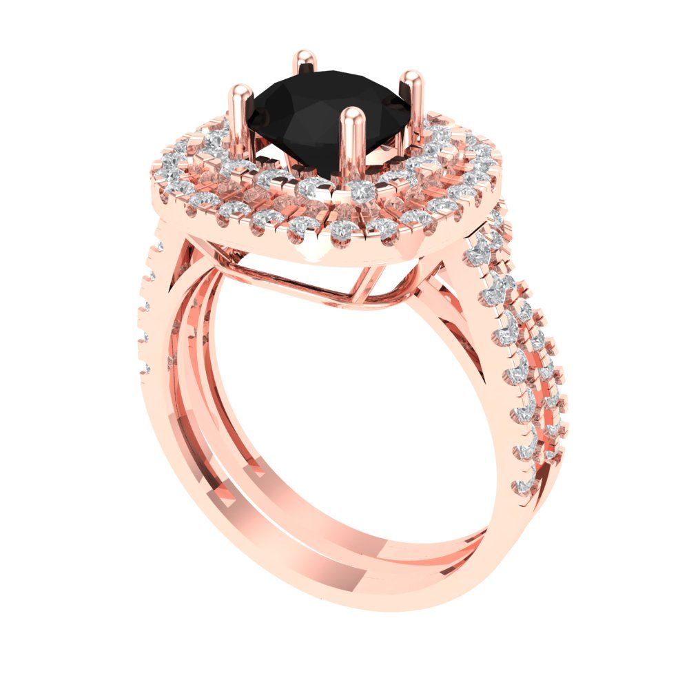 1.7825 cttw Round Cut Natural Onyx Bridal Set - Solid Rose Gold Engagement Ring & Wedding Band