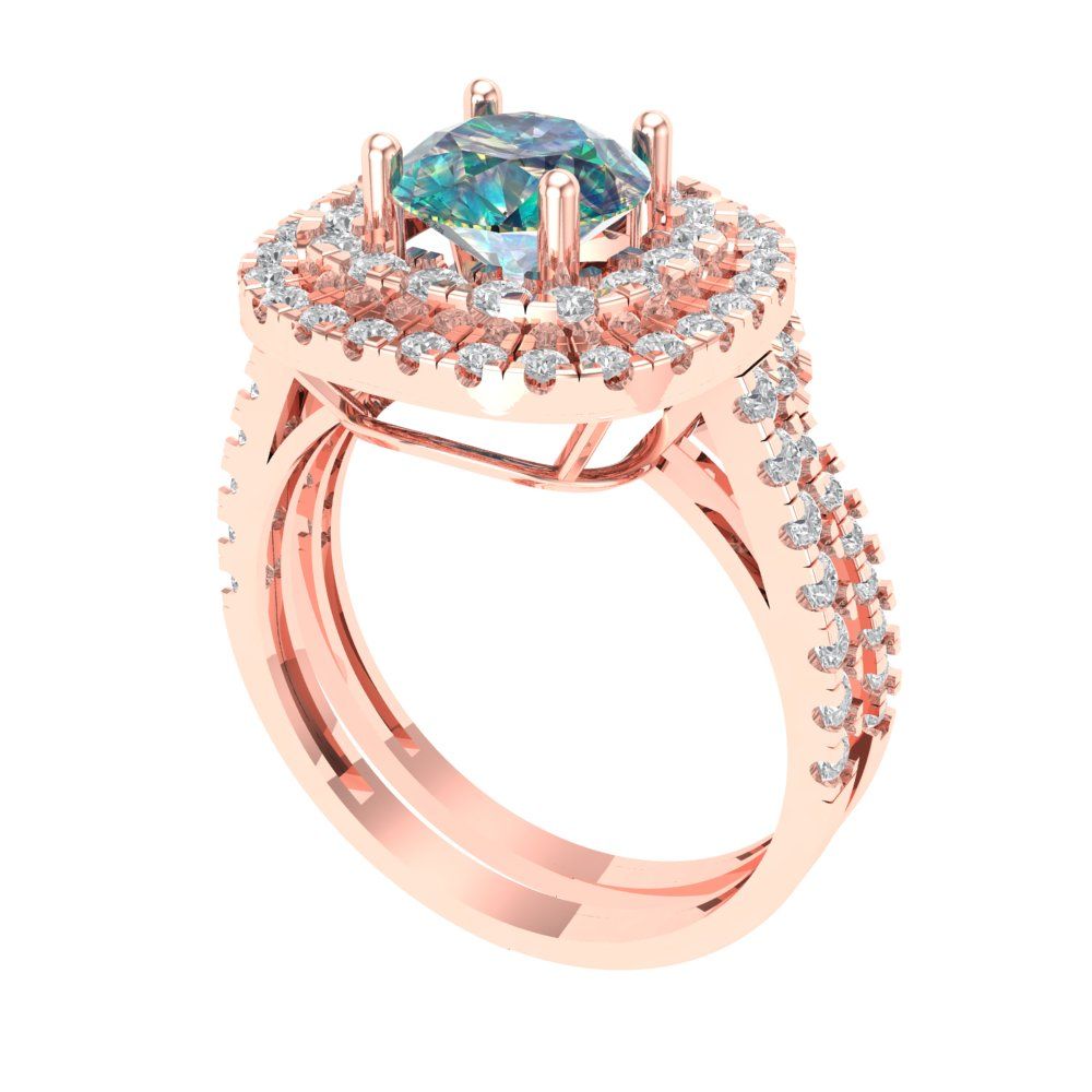 1.7825 cttw Round Cut Blue Moissanite Bridal Set - Solid Rose Gold Engagement Ring & Wedding Band