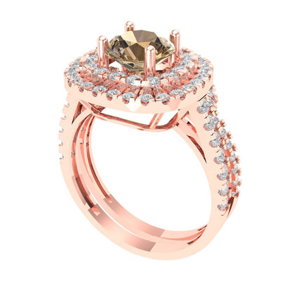 1.7825 cttw Round Cut Simulated Champagne Diamond Bridal Set - Solid Rose Gold Engagement Ring & Wedding Band