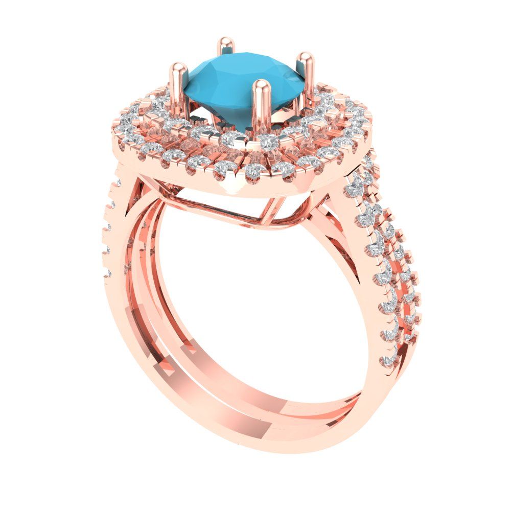 1.7825 cttw Round Cut Simulated Turquoise Bridal Set - Solid Rose Gold Engagement Ring & Wedding Band
