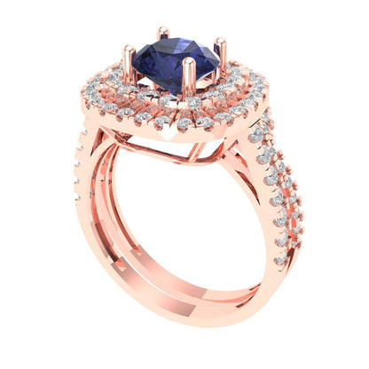 1.7825 cttw Round Cut Simulated Blue Sapphire Bridal Set - Solid Rose Gold Engagement Ring & Wedding Band