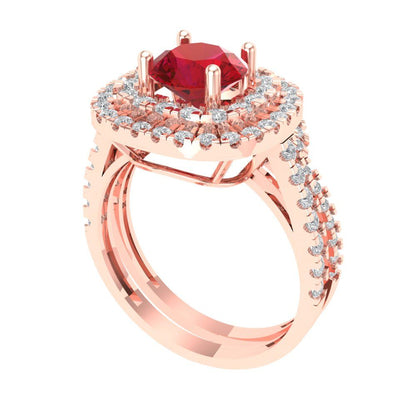 1.7825 cttw Round Cut Simulated Pink Tourmaline Bridal Set - Solid Rose Gold Engagement Ring & Wedding Band