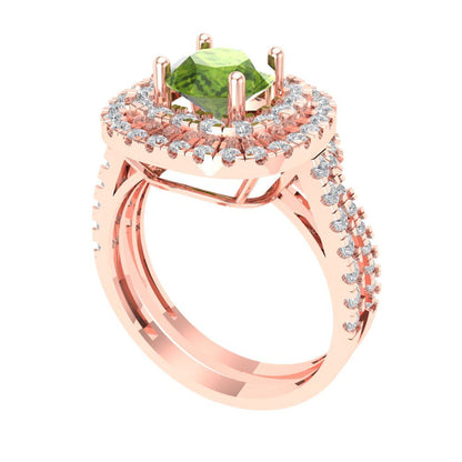 1.7825 cttw Round Cut Natural Peridot Bridal Set - Solid Rose Gold Engagement Ring & Wedding Band