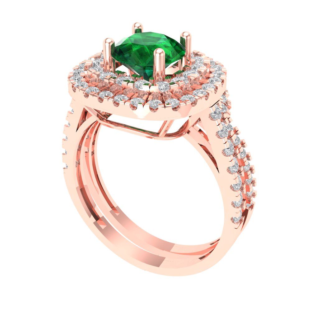 1.7825 cttw Round Cut Simulated Emerald Bridal Set - Solid Rose Gold Engagement Ring & Wedding Band
