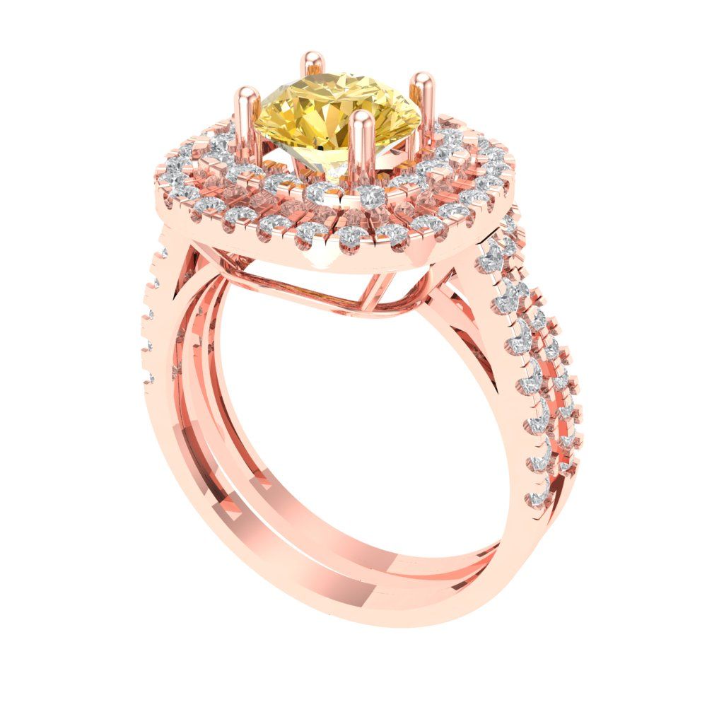 1.7825 cttw Round Cut Yellow Moissanite Bridal Set - Solid Rose Gold Engagement Ring & Wedding Band