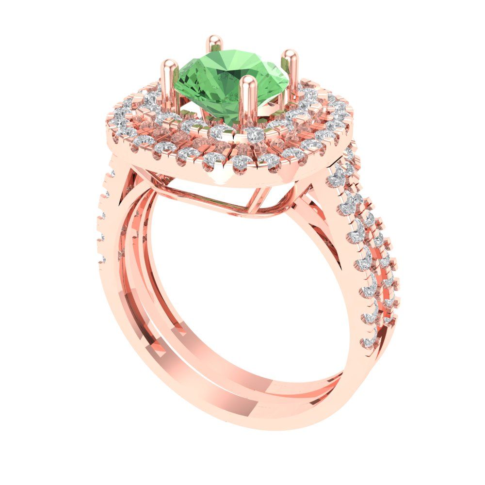 1.7825 cttw Round Cut Simulated Green Diamond Bridal Set - Solid Rose Gold Engagement Ring & Wedding Band