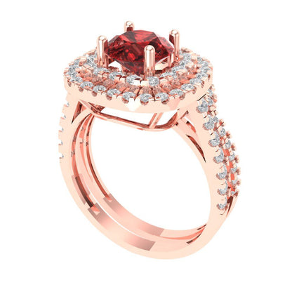 1.7825 cttw Round Cut Natural Garnet Bridal Set - Solid Rose Gold Engagement Ring & Wedding Band