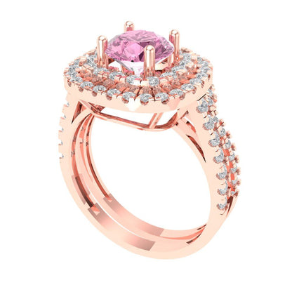 1.7825 cttw Round Cut Simulated Pink Diamond Bridal Set - Solid Rose Gold Engagement Ring & Wedding Band