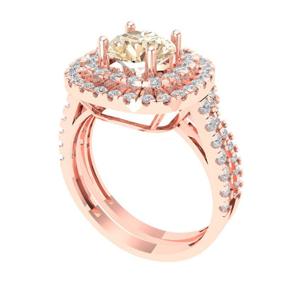 1.7825 cttw Round Cut Natural Morganite Bridal Set - Solid Rose Gold Engagement Ring & Wedding Band