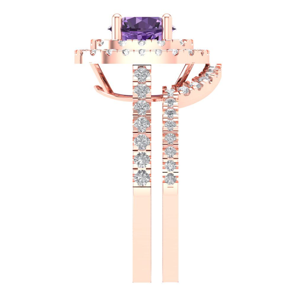 1.7825 cttw Round Cut Simulated Alexandrite Bridal Set - Solid Rose Gold Engagement Ring & Wedding Band