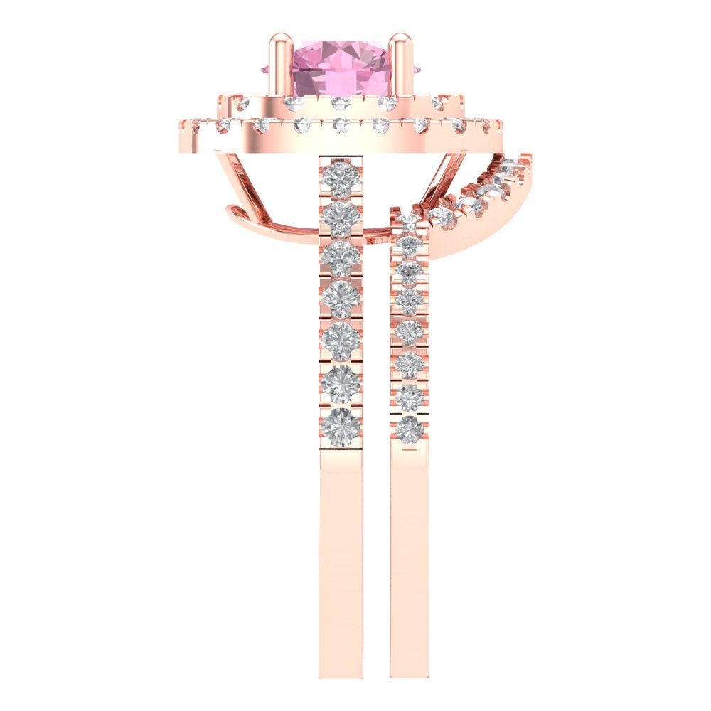 1.7825 cttw Round Cut Simulated Pink Diamond Bridal Set - Solid Rose Gold Engagement Ring & Wedding Band