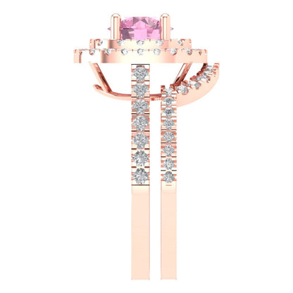 1.7825 cttw Round Cut Simulated Pink Diamond Bridal Set - Solid Rose Gold Engagement Ring & Wedding Band