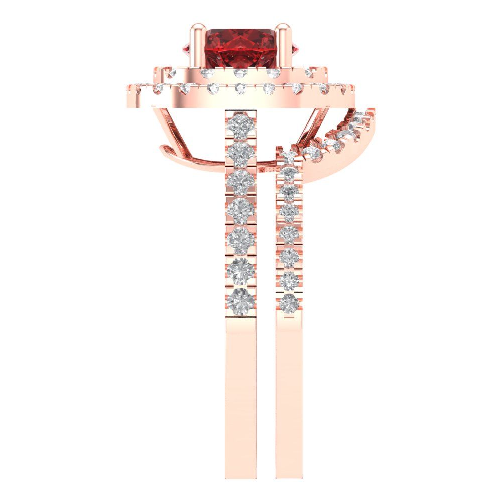 1.7825 cttw Round Cut Natural Garnet Bridal Set - Solid Rose Gold Engagement Ring & Wedding Band