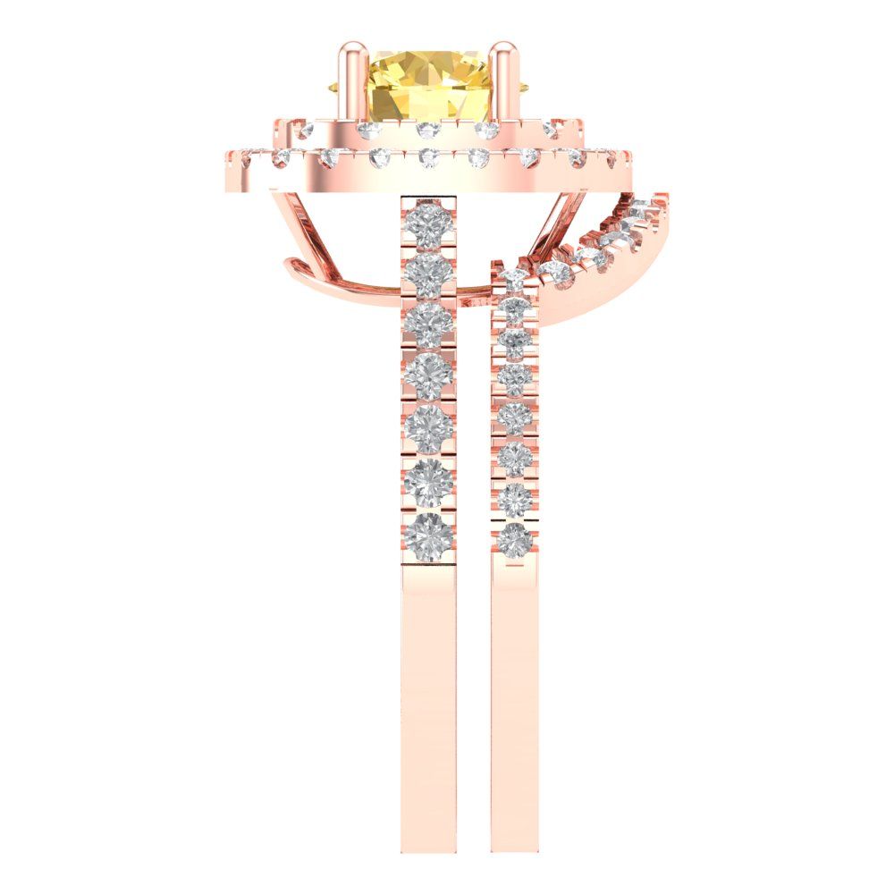 1.7825 cttw Round Cut Natural Citrine Bridal Set - Solid Rose Gold Engagement Ring & Wedding Band