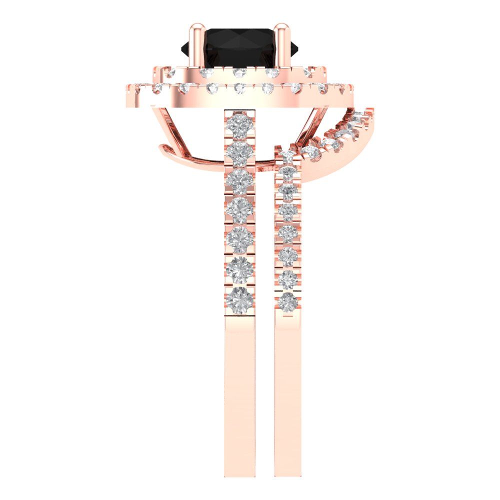 1.7825 cttw Round Cut Natural Onyx Bridal Set - Solid Rose Gold Engagement Ring & Wedding Band