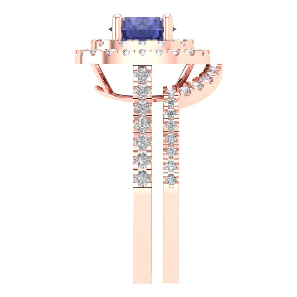 1.7825 cttw Round Cut Simulated Tanzanite Bridal Set - Solid Rose Gold Engagement Ring & Wedding Band
