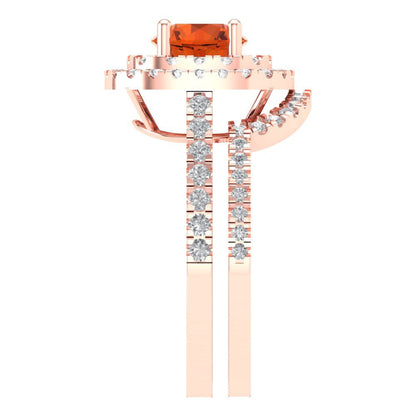 1.7825 cttw Round Cut Simulated Red Diamond Bridal Set - Solid Rose Gold Engagement Ring & Wedding Band